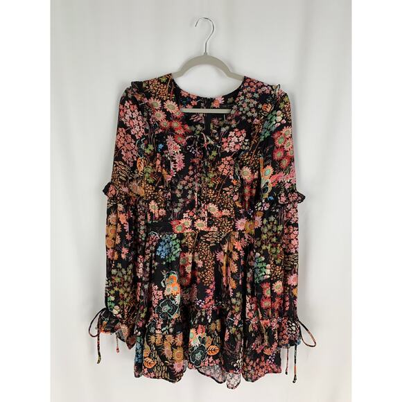 Ted Baker Hendria Ruffle-Trim Mini Dress Womens Size 4 Ted Size 1 Black Floral - Picture 4 of 14